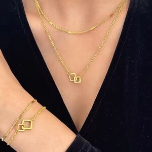 COPY - SIMPLE Classic Fashion Square Clasp Bracelet Necklace Double Chain Jewel…